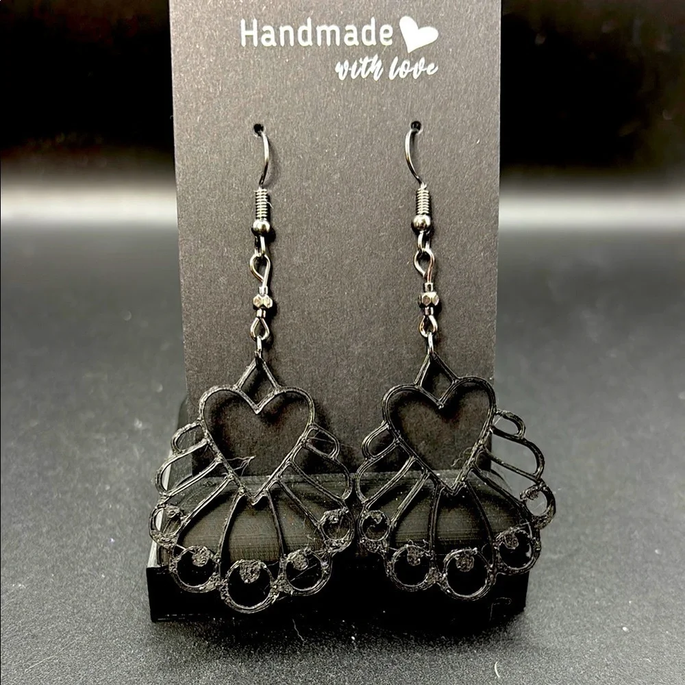 Peacock Black Heart Earrings